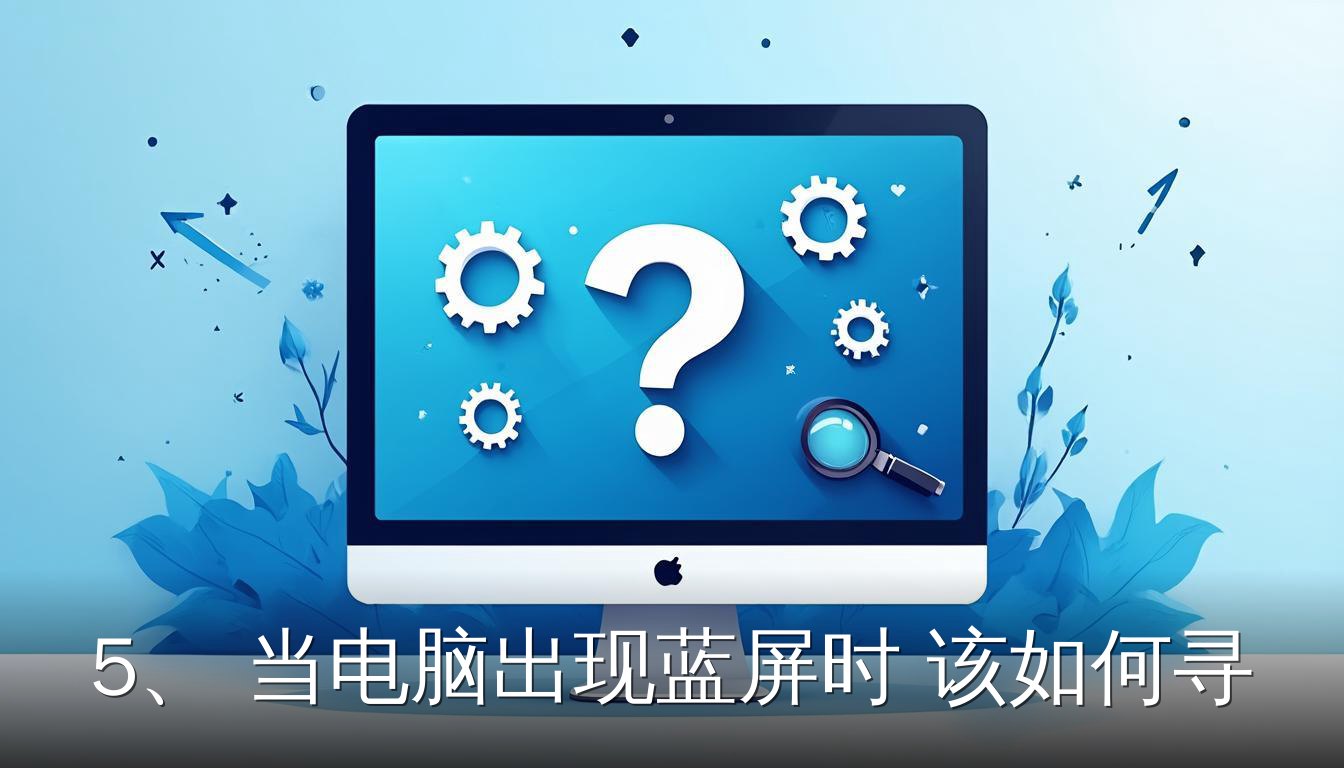 电脑蓝屏故障排查示意图，蓝色背景上问号图标代表蓝屏问题