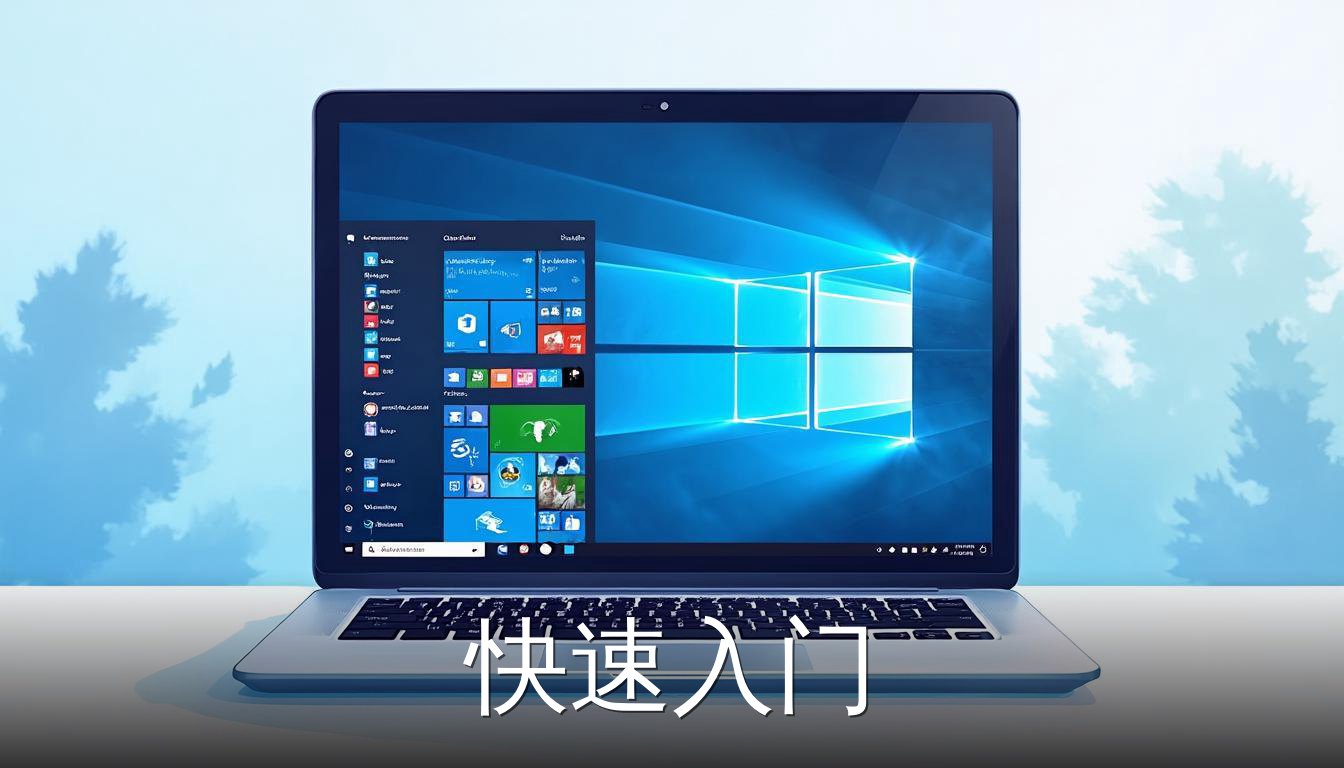 Windows 10桌面界面扁平插画，展示开始菜单和任务栏